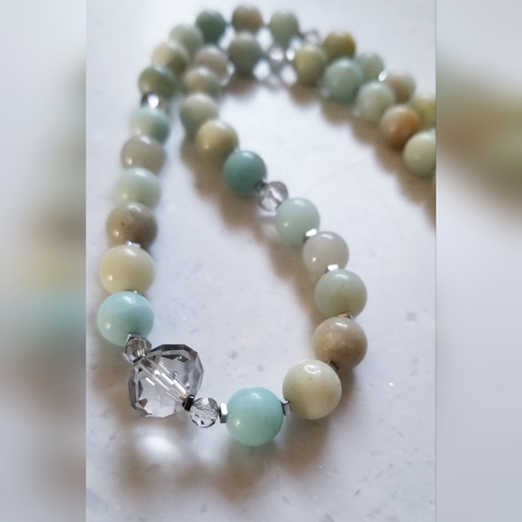 Hand Crafted Jewelry - Amazonite & Glass Crystal Necklace